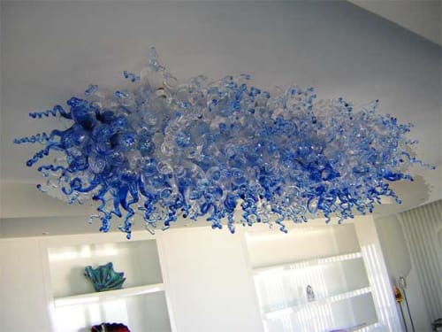 "Marbella Spain" ~ Blown Glass Chandelier | Chandeliers by White Elk's Visions in Glass - Glass Artisan, Marty White Elk Holmes & COO, Jo Pierce