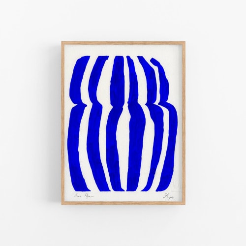 Blue Stripes. 04 - Gouache painting on paper | Watercolor Painting in Paintings by forn Studio by Anna Pepe