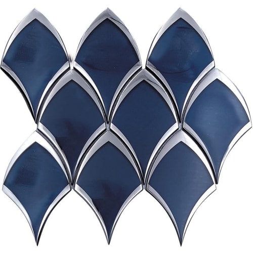 Art Deco Frosted Fan Glass Tile in Blue and Silver | Tiles by Tile Club