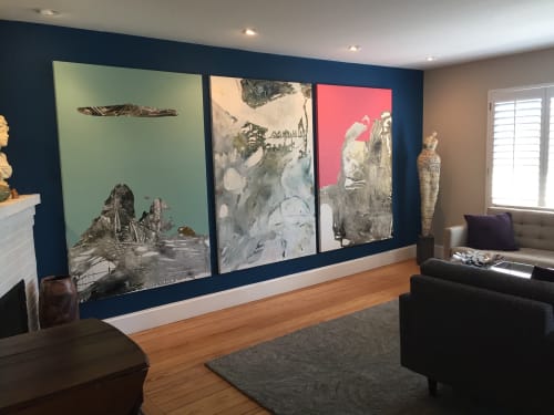 "Glacial Sky on a Warm Day", "The Crossing" & "Pink Sky"    Each is 48" x 72" | Mixed Media by Jane Burton, Abstract Painting
