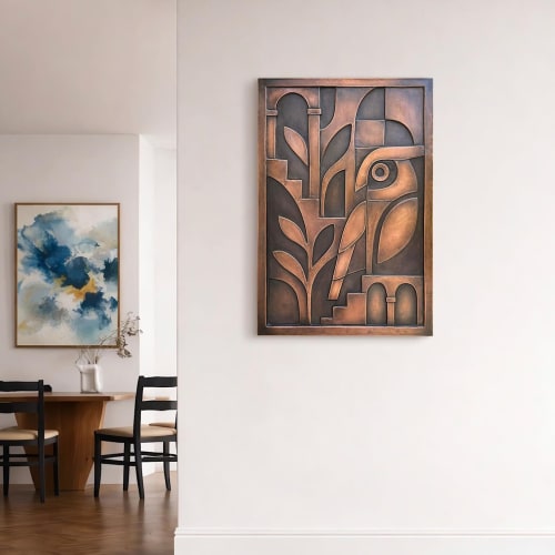 Abstract Copper Owl Wall Relief Sculpture | Wall Sculpture in Wall Hangings by Element 29 Metalcraft