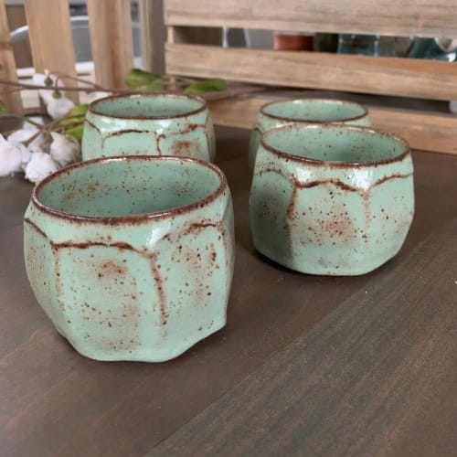 Set of 4 Turquoise Cups | Cups by Linda Peterson | Mud 'n Biscuits Ceramics