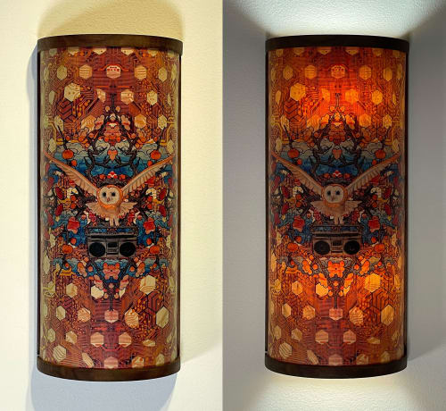boom box owl sconce in orange | Sconces by Mad King Productions