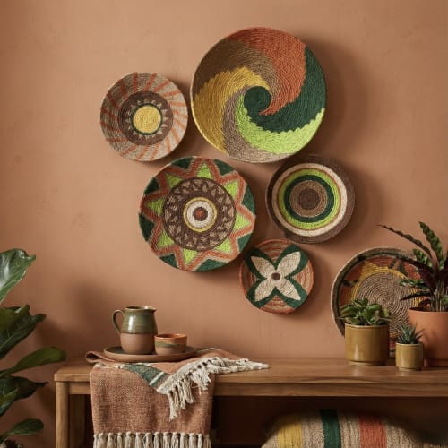 5 Pieces Natural Baskets for Boho Wall Decor | Decorative Plate in Decorative Objects by Sarmal Design