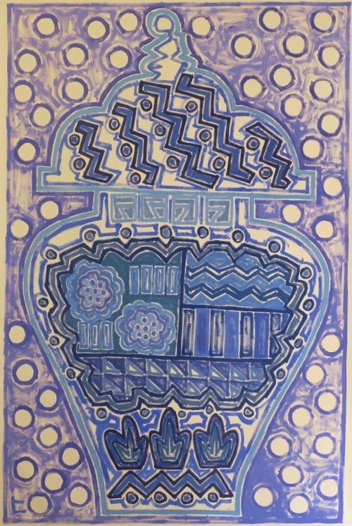 Large blue jar with dots | Paintings by Hikaru O