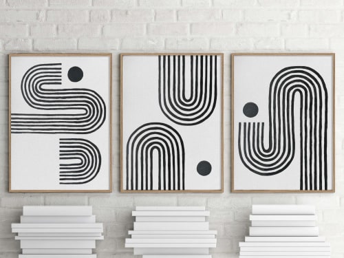 Follow Your Path - Set of 3 modern black and white paintings | Oil And Acrylic Painting in Paintings by Nicolette Atelier