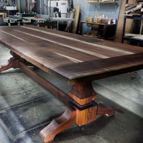 Solid Reclaimed Black Walnut Trestle Table | Conference Table in Tables by Ney Custom Tables : Design and Fabrication | 21c Museum Hotel Chicago in Chicago