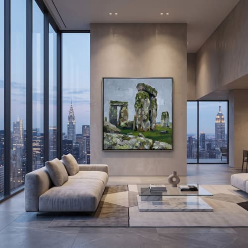 Original Stonehenge Heavy Impasto Oil Painting 39.4" | Oil And Acrylic Painting in Paintings by Dynasty Artisan
