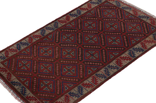 Rug & Kilim's Baluch Tribal Rug in Red with Geometric | Rugs by Rug and Kilim