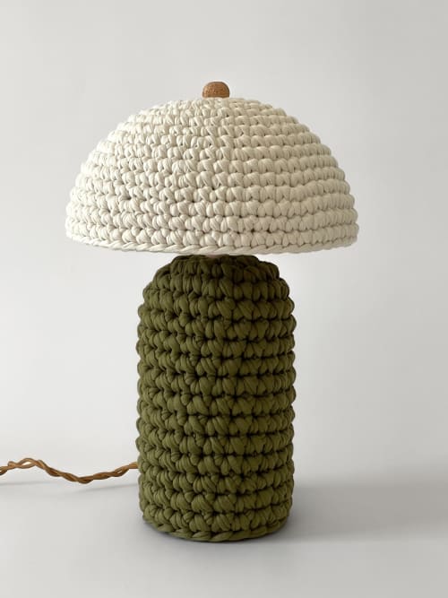 The Knitty Table Lamp in Dark Olive and Cream | Lamps by Meg Morrison