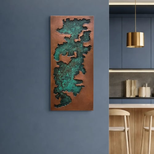 Abstract Geologic Copper Wall Relief with Green Patina | Wall Hangings by Element 29 Metalcraft