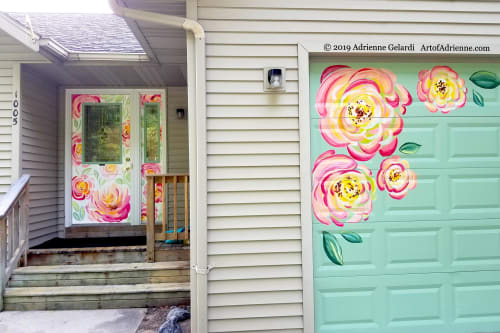 Watercolor Flowers Front & Garage Door | Murals by Art of Adrienne