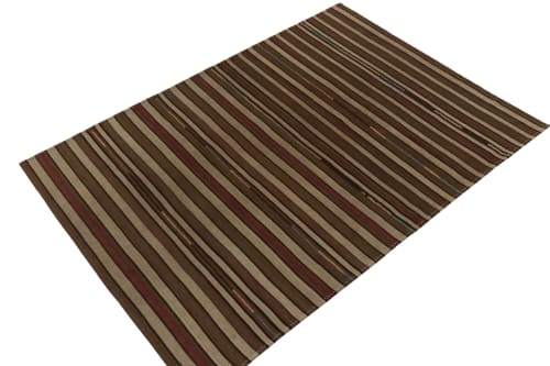 1930s Antique Kilim rug in Beige-Brown & Red Stripe Patterns | Rugs by Rug and Kilim