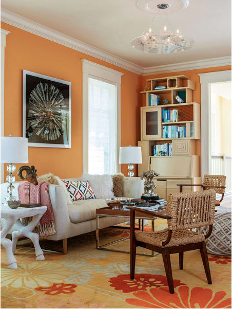 FLOWERS ON WATER (orange, blue & gold) | Rugs by Emma Gardner Design, LLC | Private Residence, San Francisco, CA in San Francisco