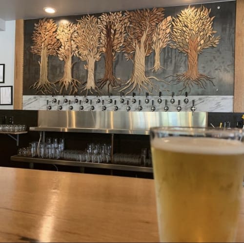 Trees Over Taps  8'x4' | Sculptures by Meleah Gabhart Art | Mordecai Beverage Company in Raleigh