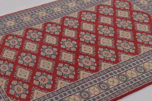 Vintage Bokhara Rug in Saturated Red with Geometric Patterns | Rugs by Rug and Kilim
