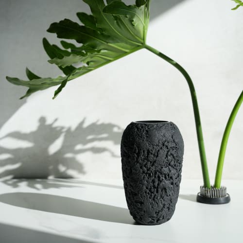 Tapered Vase in Textured Black Concrete | Vases & Vessels by Carolyn Powers Designs