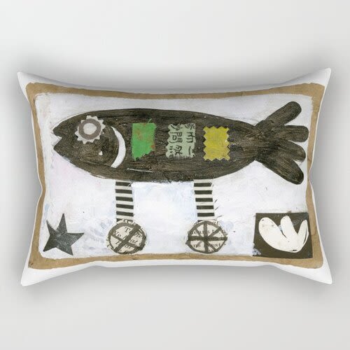 Rectangular Pillow Fish on Wheels | Pillows by Pam (Pamela) Smilow