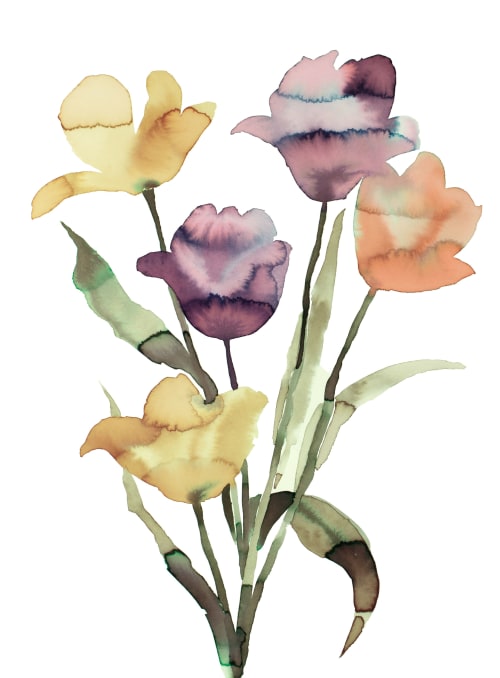 Tulips No. 3 : Original Ink Painting | Watercolor Painting in Paintings by Elizabeth Becker