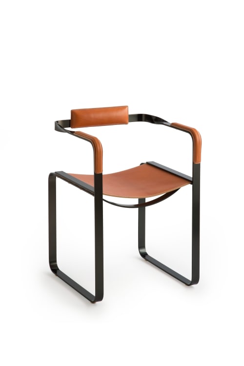 Contemporary Bar Stool w/ Backrest Metal & Natural Leather | Armchair in Chairs by Jover + Valls
