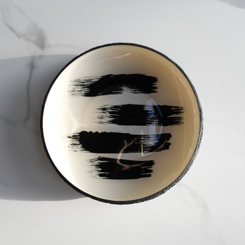 The Brush Series #003: Low Bowl in Cream and Black | Decorative Bowl in Decorative Objects by Carolyn Powers Designs