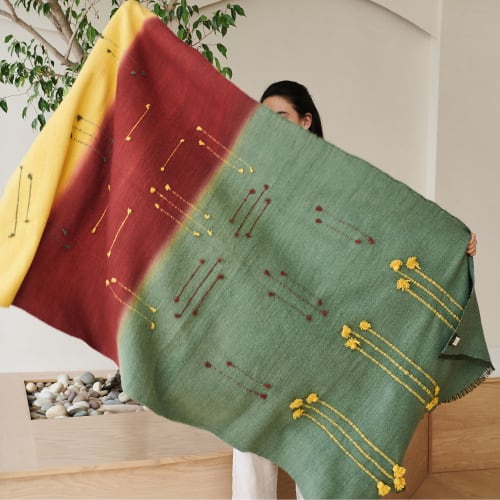 Avocado Green Multi Color Warm Hues Blanket Throw | Linens & Bedding by Studio Variously