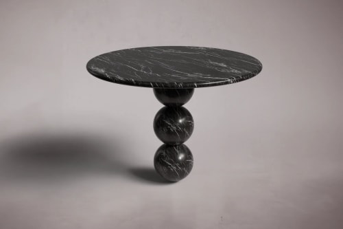 Cess Alexander Black Marble Round Dining Table | Tables by HamamDecor LLC