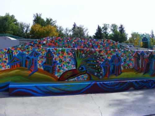 Tara-dactyl Mural | Street Murals by Rachel Kaiser Art | Riverside Railyard Skate Park in Great Falls