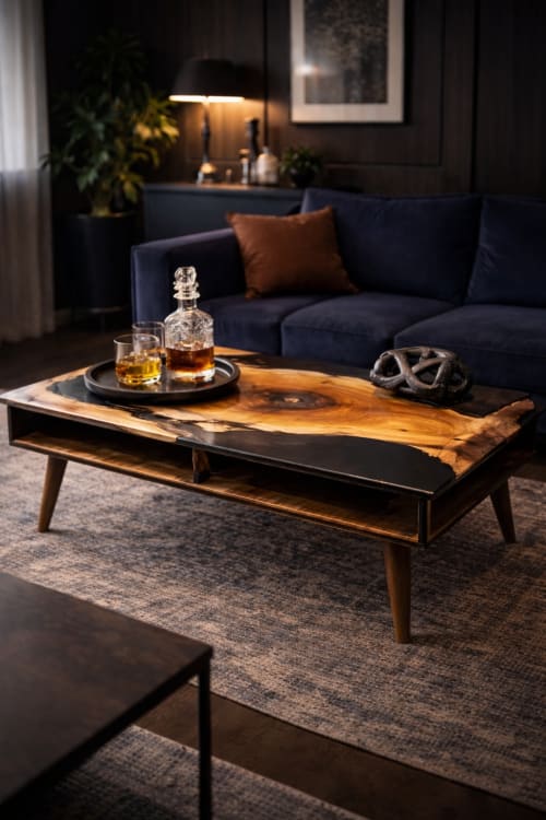Black Acacia Live Edge Coffee Table with Black Epoxy – Moder | Tables by DapperwoodSF