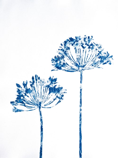 Delft Agapanthus 6:  Framed Original Painting-Cyanotype | Paintings by Christine So | Thomas Deans Fine Art in Atlanta