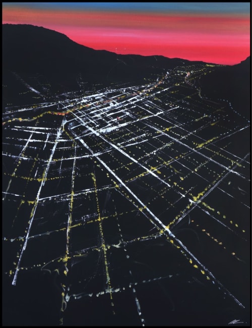 Glenoaks Sunset Aerial | Oil And Acrylic Painting in Paintings by Pete Kasprzak