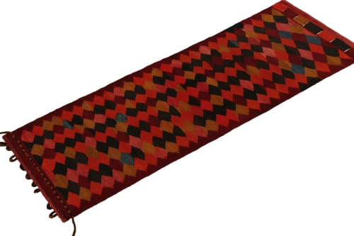 1950s Vintage Kilim runner in Red, Black and Rust Orange | Area Rug in Rugs by Rug and Kilim