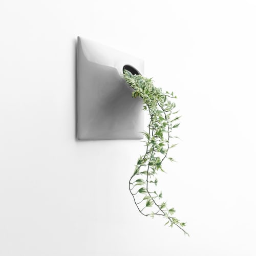 Node L Wall Planter, 12" Mid Century Modern Planter, Gray | Plant Hanger in Plants & Landscape by Pandemic Design Studio