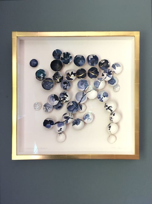 Kintsugi Eggshells Indigo and Gold | Wall Sculpture in Wall Hangings by Elisa Sheehan