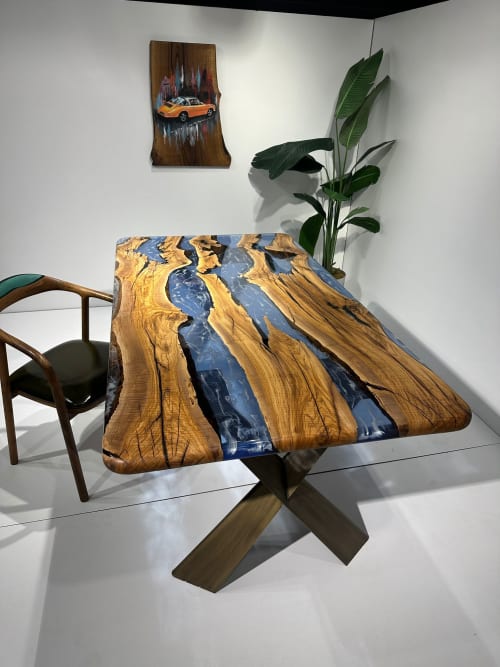 Olive Epoxy Resin Dining Table - Custom Wood Kitchen Table | Tables by Tinella Collection