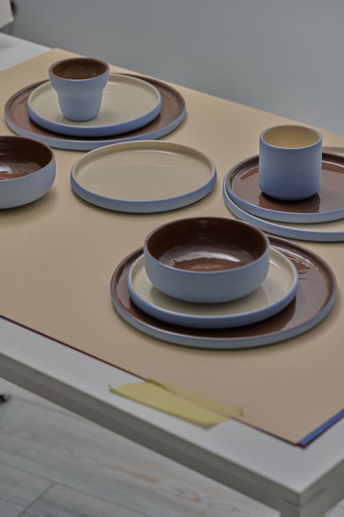Handmade Porcelain Dinner Plates. Forget-me-Not/Chocolate | Dinnerware by Creating Comfort Lab