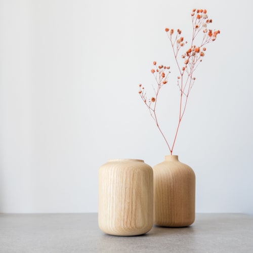 TWIN Walnut Massive Wooden Vase - Ash | Vases & Vessels by Foia