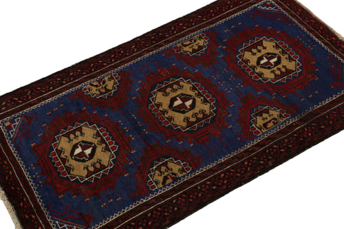 Rug & Kilim's Baluch Tribal Rug in Blue with Red & Beige | Rugs by Rug and Kilim