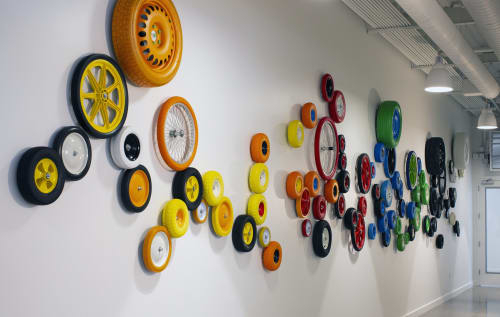 Interactive tires wall - For Argo ai, a self driving vehicle company | Wall Sculpture in Wall Hangings by ANTLRE - Hannah Sitzer | Argo AI in Palo Alto