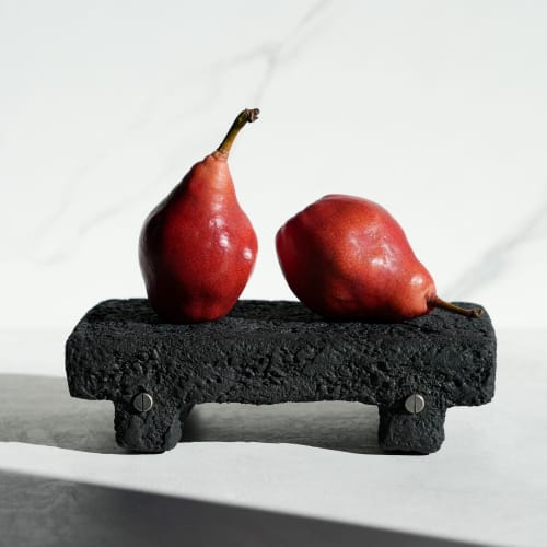 Medium Shelf Riser in Carbon Black Concrete with Gunmetal Ri | Decorative Objects by Carolyn Powers Designs
