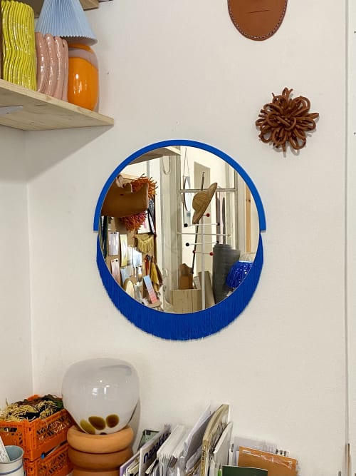 Round Fringe mirror in Blue | Wall Hangings by Tero Kuitunen