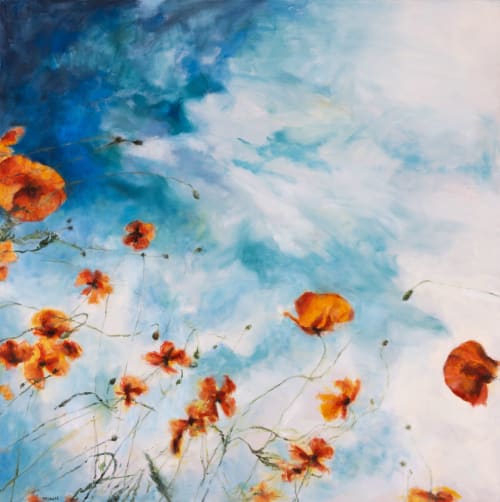 Red Poppies | Oil And Acrylic Painting in Paintings by Sally K. Smith
