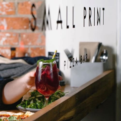Window Signage | Signage by Studio Mimi Moon | Small Print Pizza Bar in Windsor