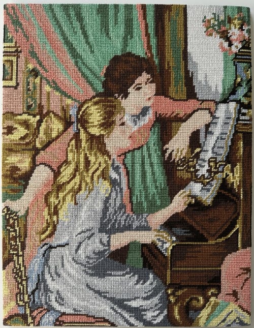 Girls at the Piano (based on Renoir’s painting) Needlepoint | Embroidery in Wall Hangings by Hiraeth Ceramics
