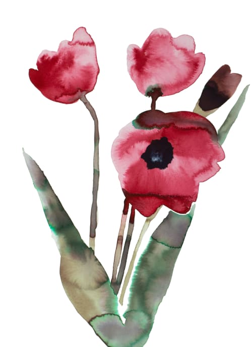 Tulips No. 2 : Original Ink Painting | Watercolor Painting in Paintings by Elizabeth Becker