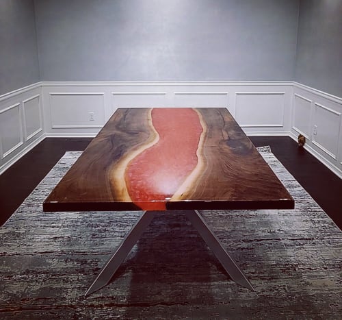 Black Walnut River Table With A Custom Welded Iron Base | Dining Table in Tables by Marsden Designs