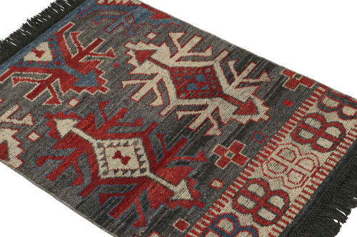 Rug & Kilim’s Caucasian Tribal Rug in Gray with Geometric | Rugs by Rug and Kilim