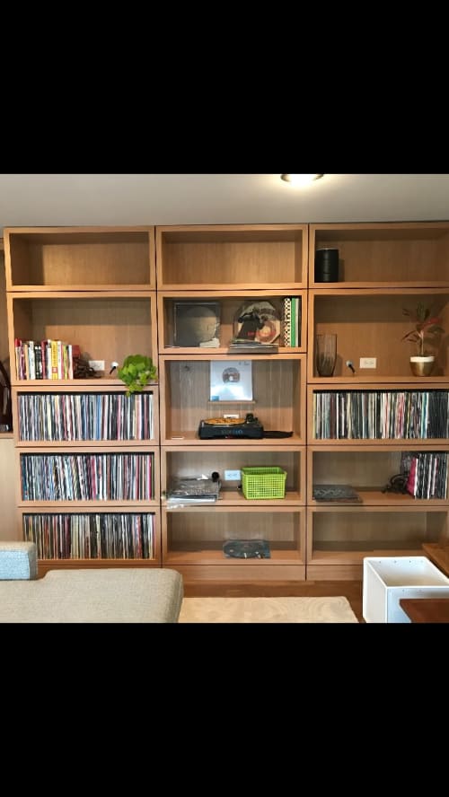 White Oak LP storage | Interior Design by Craig MackIntosh Design | Council Crest in Portland