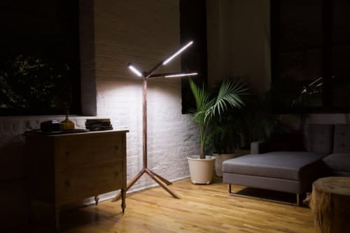 Walnut and Led Floor Lamp Handmade in Brooklyn | Lamps by Foundrywood by Mats Christeen
