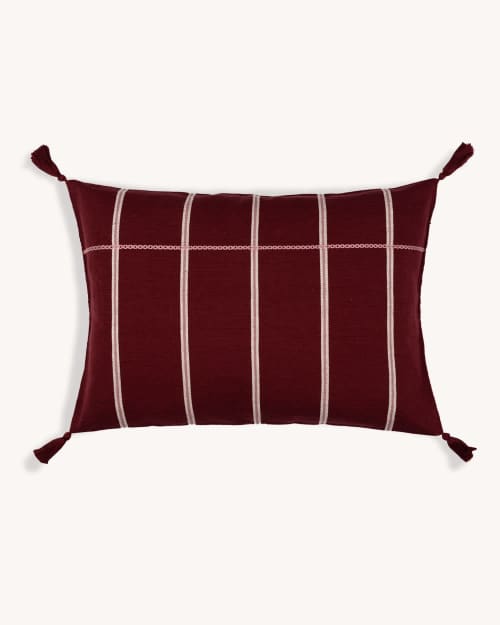 Rayas Stripe Zinacantán Cushion (BURGUNDY) | Pillows by Routes Interiors